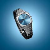 D1 Milano Square Caribbean Blue Dial Silver Steel Strap Watch for Men - D1-SQBJ07