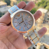Emporio Armani Renato Chronograph Silver Dial Two Tone Steel Strap Watch For Men - AR11076