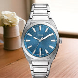 Fossil Everett Blue Dial Silver Steel Strap Watch for Men - FS6054