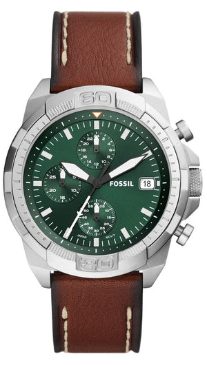 Fossil Bannon Green Dial Brown Leather Strap Watch for Men - FS5898