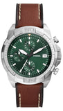 Fossil Bannon Green Dial Brown Leather Strap Watch for Men - FS5898