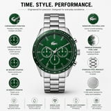 Lacoste Boston Green Dial Silver Steel Strap Watch for Men - 2011080
