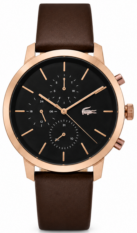 Lacoste Replay Black Dial Brown Leather Strap Watch for Men - 2011257