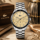 Lacoste Boston Beige Dial Silver Steel Strap Watch for Men - 2011271