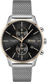 Hugo Boss Associate Chronograph Black Dial Silver Mesh Bracelet Watch for Men - 1513805