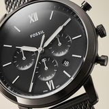 Fossil Neutra Black Dial Gray Steel Strap Watch for Men - FS5699