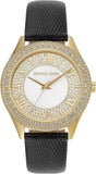 Michael Kors Harlowe Analog White Dial Black Leather Strap Watch For Women - MK2988