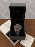 Emporio Armani Alpha Large Black Dial Black Leather Strap Watch for Men - AR1792