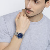 Fossil Machine Blue Dial Silver Steel Strap Watch for Men - FS5340