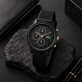 Lacoste 12.12 Black Dial Black Silicon Strap Watch for Men - 2011247