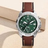 Fossil Bannon Green Dial Brown Leather Strap Watch for Men - FS5898