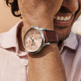 Fossil Neutra Pink Dial Brown Leather Strap Watch for Men - FS5982