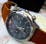Emporio Armani Zeta Gray Dial Brown Leather Strap Watch for Men - AR11080