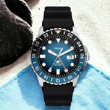 Fossil GMT Blue Dial Black Silicon Strap Watch for Men - FS6049