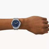 Fossil Evanston Blue Dial Silver Steel Strap Watch for Men - BQ2610