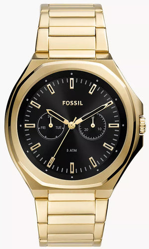 Fossil Evanston Black Dial Gold Steel Strap Watch for Men - BQ2611