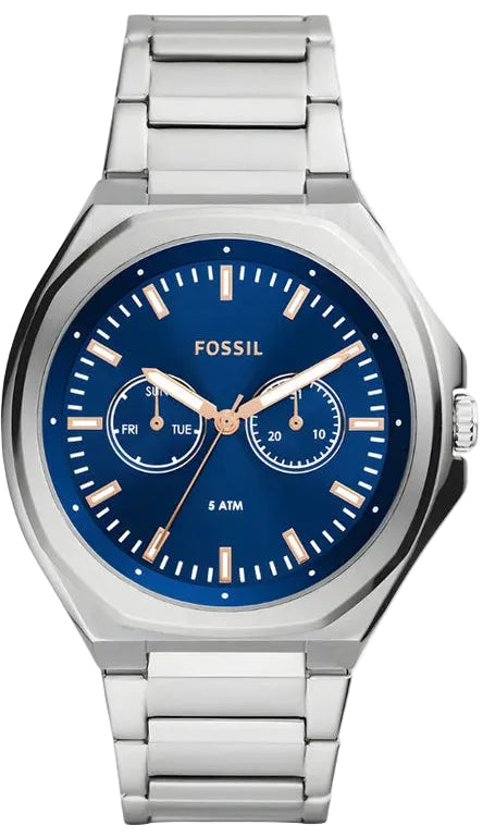 Fossil Bannon Blue Dial Silver Steel Strap Watch for Men - BQ2751