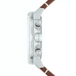 Fossil Bannon Red Dial Brown Leather Strap Watch for Men - BQ2806
