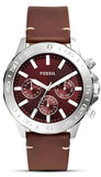 Fossil Bannon Red Dial Brown Leather Strap Watch for Men - BQ2806