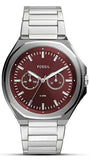 Fossil Evanston Red Dial Silver Steel Strap Watch for Men - BQ2807