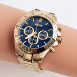 Hugo Boss Ikon Chronograph Blue Dial Gold Steel Strap Watch for Men - 1513340
