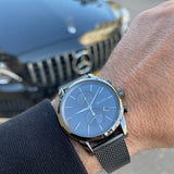 Hugo Boss Jet Chrongraph Blue Dial Gunmetal Grey Mesh Bracelet Watch for Men - 1513677