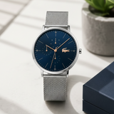 Lacoste Moon Blue Dial Silver Steel Strap Watch for Men - 2011024