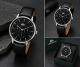 Lacoste Club Black Dial Black Leather Strap Watch for Men - 2011226