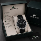 Lacoste Club Black Dial Black Leather Strap Watch for Men - 2011226