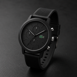 Lacoste 12.12 Black Dial Black Silicon Strap Watch for Men - 2011243