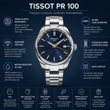 Tissot PR 100 Blue Dial Silver Steel Strap Watch for Women  - T150.210.11.041.01