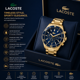 Lacoste Tiebreaker Blue Dial Gold Steel Strap Watch for Men - 2011151