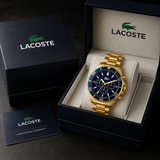 Lacoste Tiebreaker Blue Dial Gold Steel Strap Watch for Men - 2011151