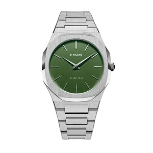 D1 Milano Ultra Thin Moss Green Dial Silver Steel Strap Watch for Men - D1-UTBJ06
