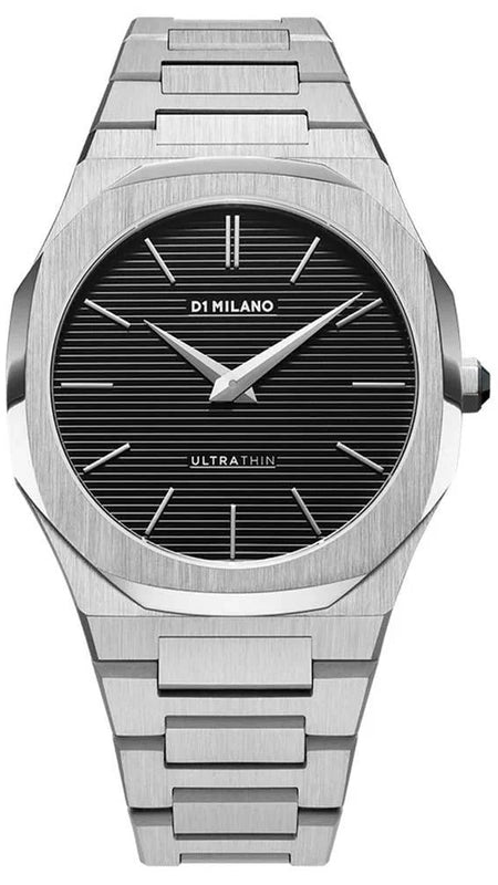 D1 Milano Ultra Thin Black Dial Silver Steel Strap Watch for Men - D1-UTBJ14