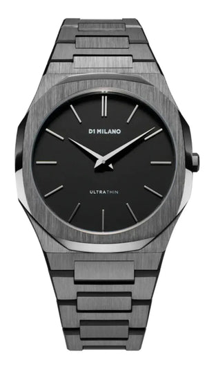 D1 Milano Ultra Thin Re-Gun Black Dial Gray Steel Strap Watch for Men - D1-UTBJ41