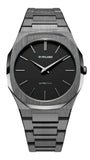 D1 Milano Ultra Thin Re-Gun Black Dial Gray Steel Strap Watch for Men - D1-UTBJ41