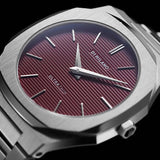 D1 Milano Ultra Thin Bordeaux Red Dial Silver Steel Strap Watch for Unisex - D1-UTBJ11