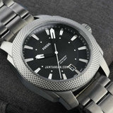 Fossil Machine Black Dial Gray Steel Strap Watch for Men - FS5970
