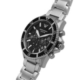 Emporio Armani Diver Chronograph Black Dial Silver Steel Strap Watch For Men - AR11360