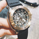 Fossil Modern Machine Automatic Skeleton Dial Black Leather Strap Watch for Men - ME3082