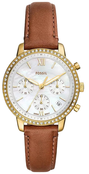 Fossil Neutra White Dial Brown  Leather Strap Watch for Women- ES5278