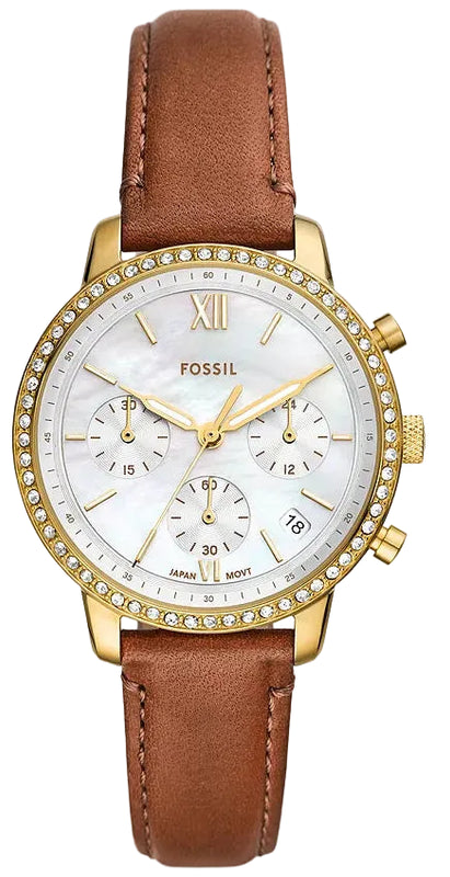 Fossil Neutra White Dial Brown  Leather Strap Watch for Women- ES5278