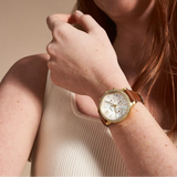 Fossil Neutra White Dial Brown  Leather Strap Watch for Women- ES5278