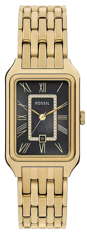 Fossil Raquel Black Dial Gold Steel Strap Watch for Women - ES5417
