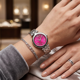 Michael Kors Laney Pink Dial Silver Steel Strap Watch for Women - MKO1127