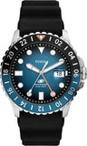 Fossil GMT Blue Dial Black Silicon Strap Watch for Men - FS6049