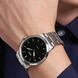 Fossil Minimalist Black Dial Silver Steel Strap Watch for Men - FS5307