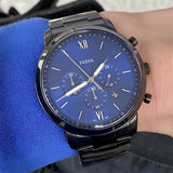 Fossil Neutra Blue Dial Black Steel Strap Watch for Men - FS5698