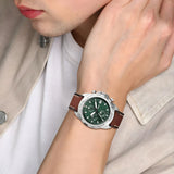 Fossil Bannon Green Dial Brown Leather Strap Watch for Men - FS5898